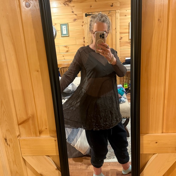 Comfy USA Greenish Gray Crinkle Long Sleeve Sheer Fairy Whimsy Goth Tunic Sz S - Picture 3 of 10